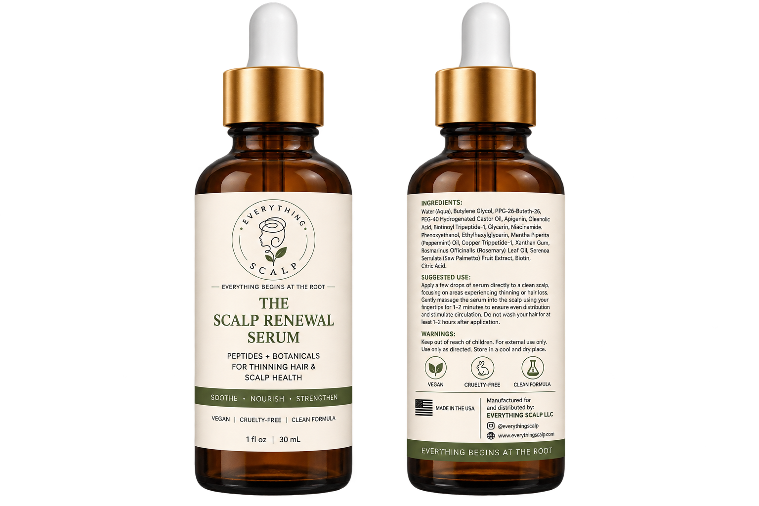 Front and back views of Everything Scalp Renewal Serum