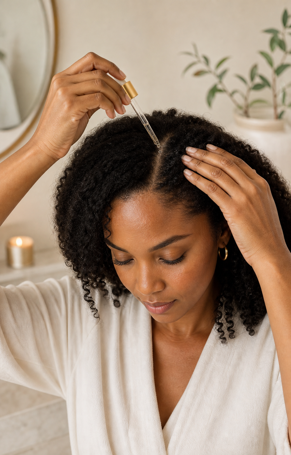 Applying serum directly to a clean scalp